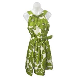 NEW Jessica Howard Green Satin Floral Sleeveless Belted Mini A-line Dress Sz 12